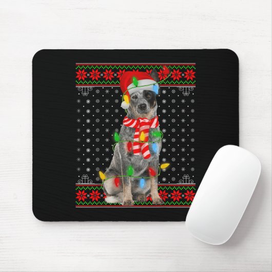 Ugly Xmas Dog Lights Santa Hat Blue Heeler Dog Chr Mousepad (Mit Mouse)