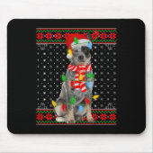 Ugly Xmas Dog Lights Santa Hat Blue Heeler Dog Chr Mousepad (Vorne)