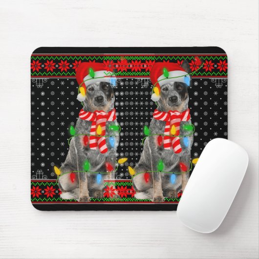 Ugly Xmas Dog Lights Santa Hat Blue Heeler Dog Chr Mousepad (Mit Mouse)