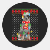 Ugly Xmas Dog Lights Santa Hat Blue Heeler Dog Chr Runder Aufkleber (Vorderseite)