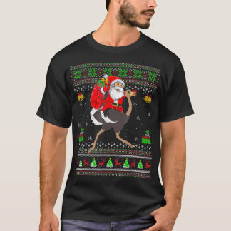 Ugly Xmas Funny Santa Claus Reiten Emu Bird Christ T-Shirt