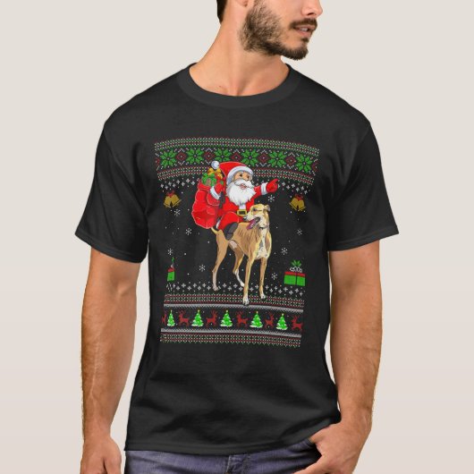 Ugly Xmas Funny Santa Claus Riding Greyhound Chris T-Shirt (Vorderseite)