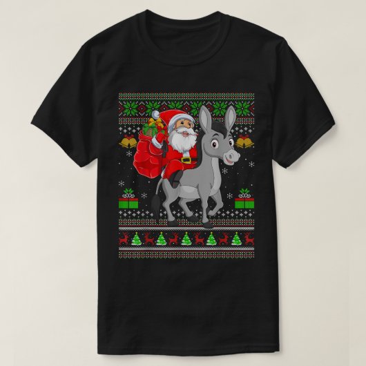 Ugly Xmas Funny Santa Claus Riding Mule Weihnachte T-Shirt (Design vorne)