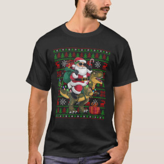 Ugly Xmas Lights Funny Santa Riding Dinosaurier T T-Shirt