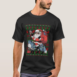 Ugly Xmas Lights Funny Santa Riding Fox Weihnachte T-Shirt