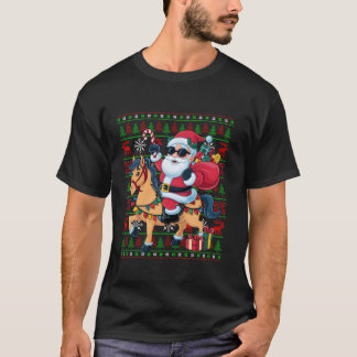 Ugly Xmas Lights Funny Santa Riding Horst Christma T-Shirt