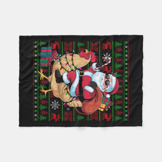 Ugly Xmas Lights Funny Santa Rive Chicken Bird C Fleecedecke (Vorderseite (Horizontal))