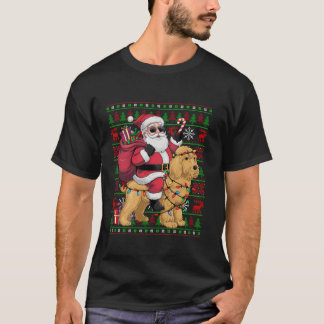 Ugly Xmas Lights Santa Riding Goldendoodle Dog Chr T-Shirt