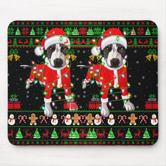 Ugly Xmas Lights Santa Tbull Dog Christmas T Shirt Mousepad (Vorne)