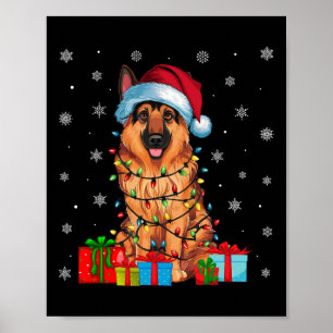 Ugly Xmas Lights Weihnachtsmannmütze German Shephe Poster