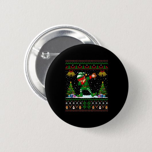 Ugly Xmas Pajamas Dabbing Elf Baseball Player Chri Button (Vorne & Hinten)