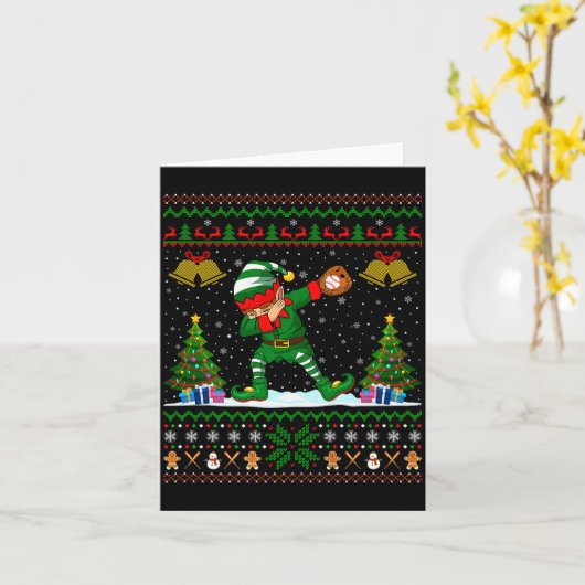 Ugly Xmas Pajamas Dabbing Elf Baseball Player Chri Karte (Gelbe Blume)