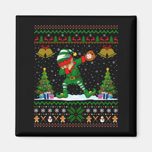 Ugly Xmas Pajamas Dabbing Elf Baseball Player Chri Magnet (Vorne)