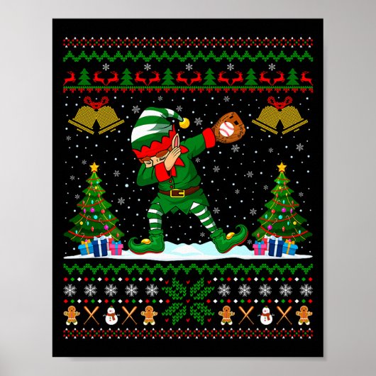 Ugly Xmas Pajamas Dabbing Elf Baseball Player Chri Poster (Vorne)