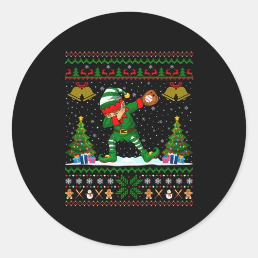 Ugly Xmas Pajamas Dabbing Elf Baseball Player Chri Runder Aufkleber (Vorderseite)