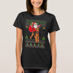 Ugly Xmas Santa Riding Airedale Terrier Dog Christ T-Shirt