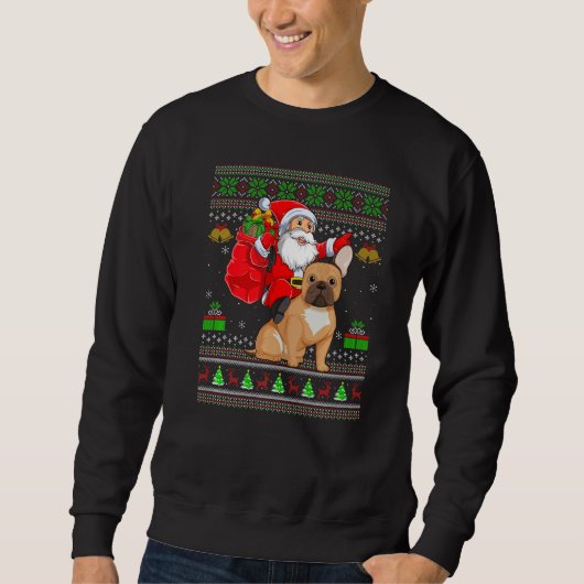 Ugly Xmas Santa Riding French Bulldog Christmas Sweatshirt (Vorderseite)