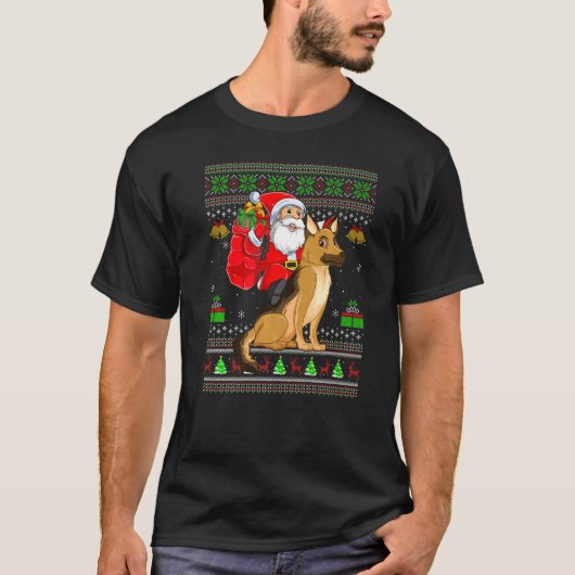 Ugly Xmas Santa Riding German Shepherd Dog Christm T-Shirt (Vorderseite)