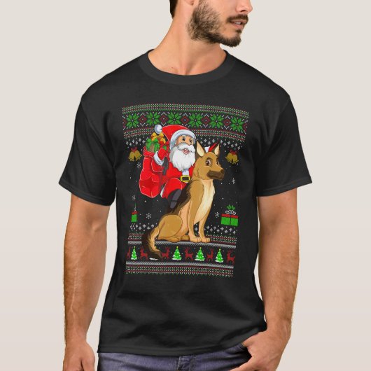 Ugly Xmas Santa Riding German Shepherd Dog Christm T-Shirt (Vorderseite)