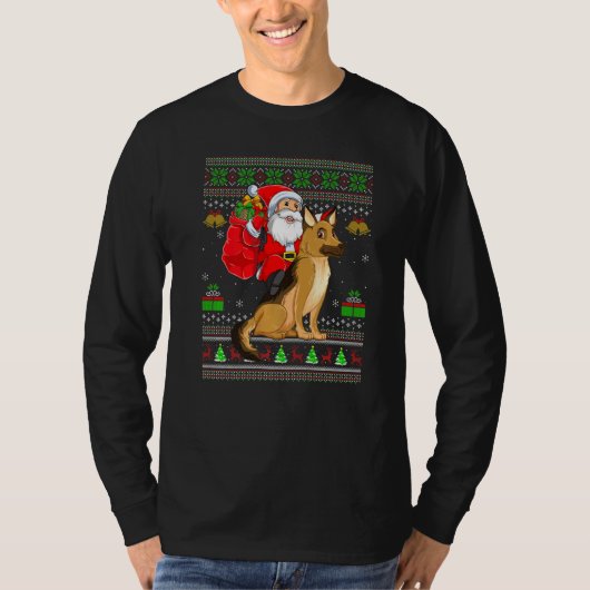 Ugly Xmas Santa Riding German Shepherd Dog Christm T-Shirt (Vorderseite)