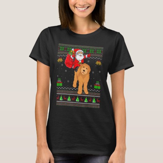 Ugly Xmas Santa Riding Goldendoodle Dog Christmas T-Shirt (Vorderseite)