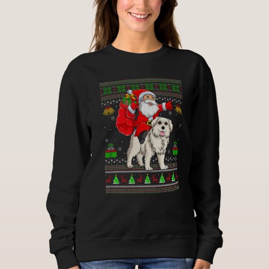 Ugly Xmas Santa Riding Great Pyrenees Dog Christma Sweatshirt (Vorderseite)