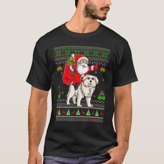 Ugly Xmas Santa Riding Great Pyrenees Dog Christma T-Shirt (Vorderseite)