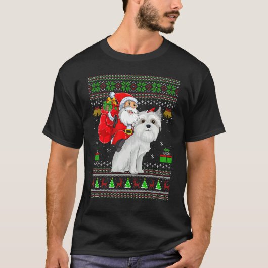 Ugly Xmas Santa Riding Maltese Dog Christmas T-Shirt (Vorderseite)