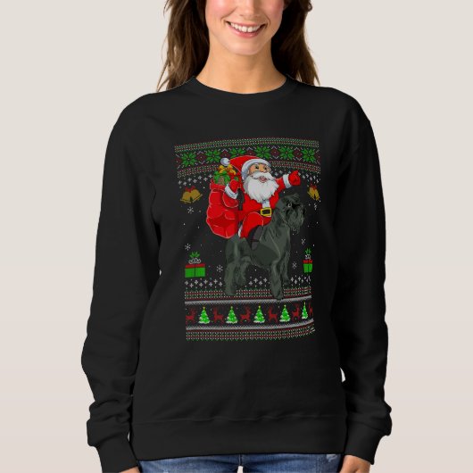 Ugly Xmas Santa Riding Miniature Schnauzer Dog Chr Sweatshirt (Vorderseite)
