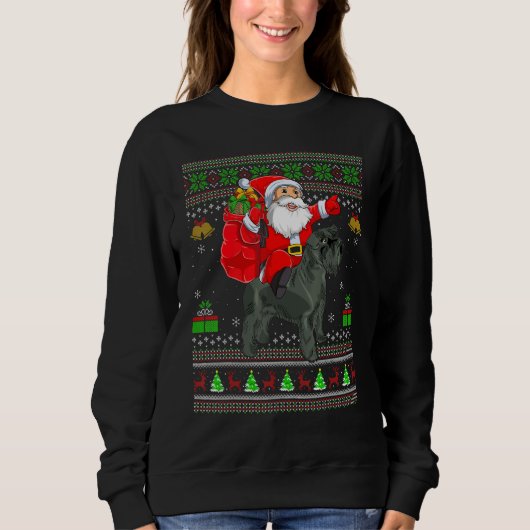 Ugly Xmas Santa Riding Miniature Schnauzer Dog Chr Sweatshirt (Vorderseite)