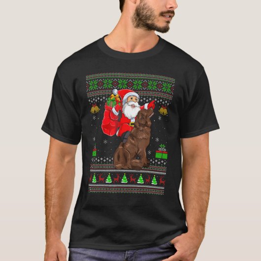 Ugly Xmas Santa Riding Newfoundland Dog Christmas T-Shirt (Vorderseite)