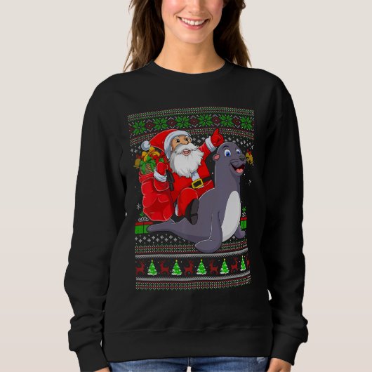 Ugly Xmas Santa Riding Seals Christmas Sweatshirt (Vorderseite)