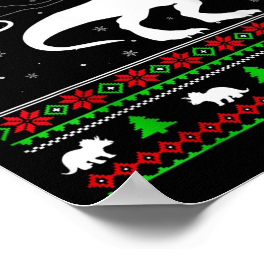 Ugly Xmas Santa Sleigh Riding Dinosaur T-rex Chris Poster (Ecke)