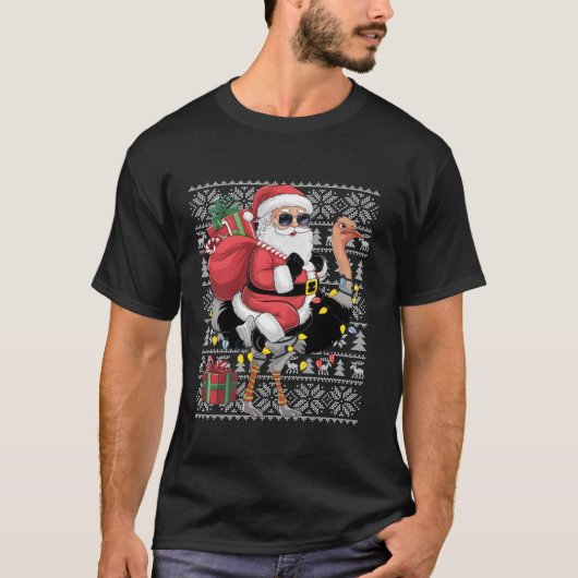Ugly Xmas Style Santa Riding Ostrich Bird Christma T-Shirt (Vorderseite)