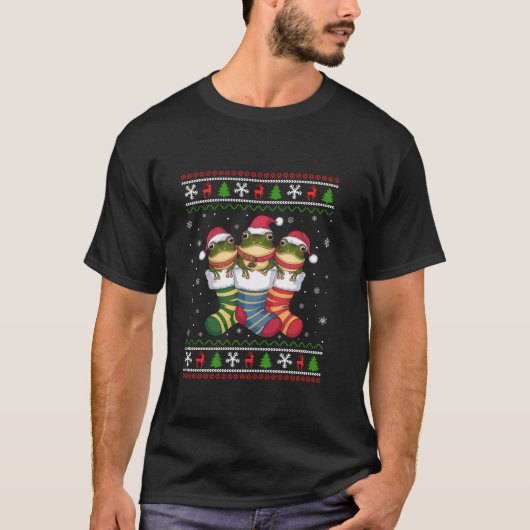 Ugly Xmas Sweater Frosch in Weihnachtssocken T-Shirt (Vorderseite)