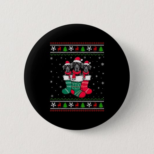 Ugly Xmas Sweater Great Dane Dog In Christmas Sock Button (Vorderseite)