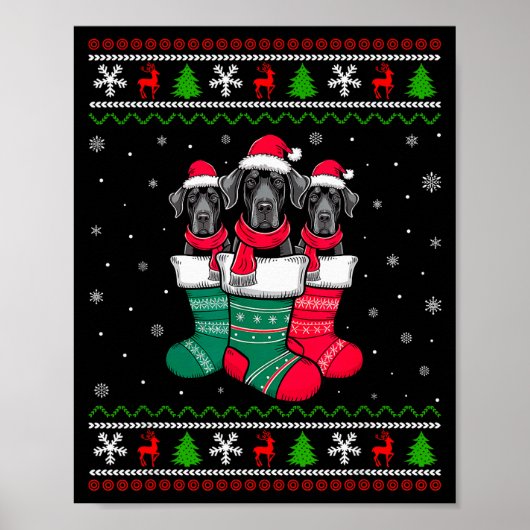 Ugly Xmas Sweater Great Dane Dog In Christmas Sock Poster (Vorne)