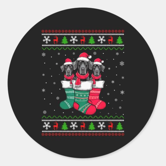 Ugly Xmas Sweater Great Dane Dog In Christmas Sock Runder Aufkleber (Vorderseite)