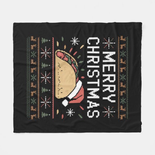 Ugly Xmas Sweater Lights Santa Taco Fleecedecke (Vorderseite (Horizontal))
