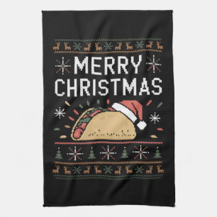 Ugly Xmas Sweater Lights Santa Taco Geschirrtuch