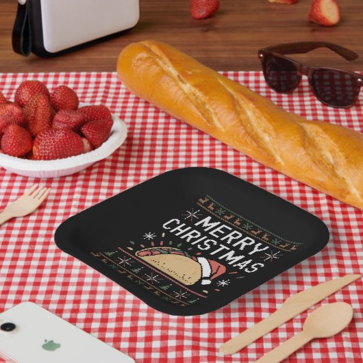 Ugly Xmas Sweater Lights Santa Taco Pappteller (Picknick)