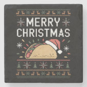 Ugly Xmas Sweater Lights Santa Taco Steinuntersetzer (Vorderseite)