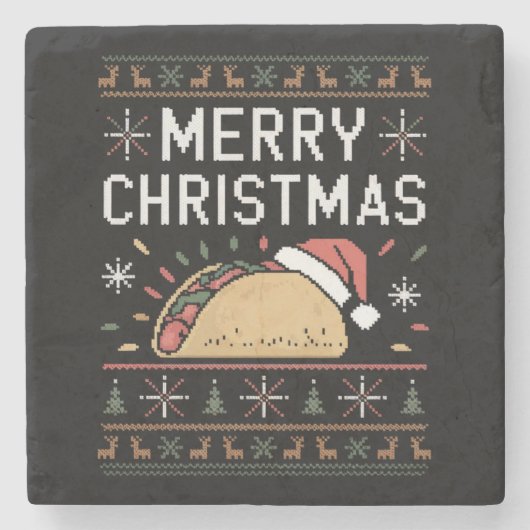 Ugly Xmas Sweater Lights Santa Taco Steinuntersetzer (Vorderseite)
