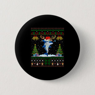 Ugly Xmas Sweater Rentier Weihnachtsmannmütze Ligh Button
