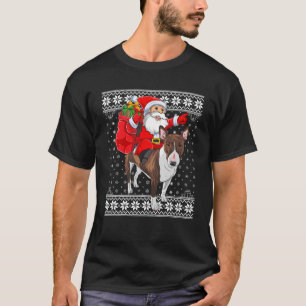 Ugly Xmas Sweater Santa Riding Bull Terrier Dog Ch T-Shirt