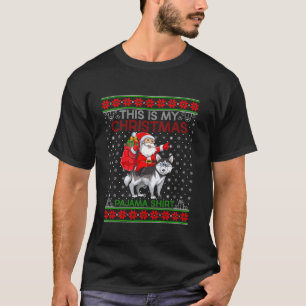 Ugly Xmas Sweater Santa Riding Siberischer Husky H T-Shirt