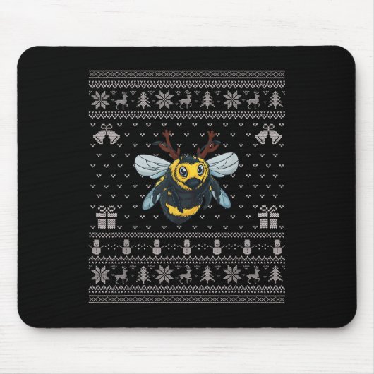 Ugly Xmas Sweater Style Bumble Bee Reindeer Christ Mousepad (Vorne)