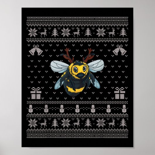 Ugly Xmas Sweater Style Bumble Bee Reindeer Christ Poster (Vorne)