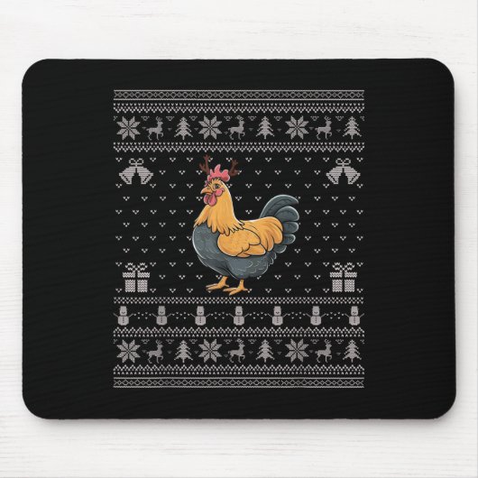Ugly Xmas Sweater Style Chicken Reindeer Christmas Mousepad (Vorne)