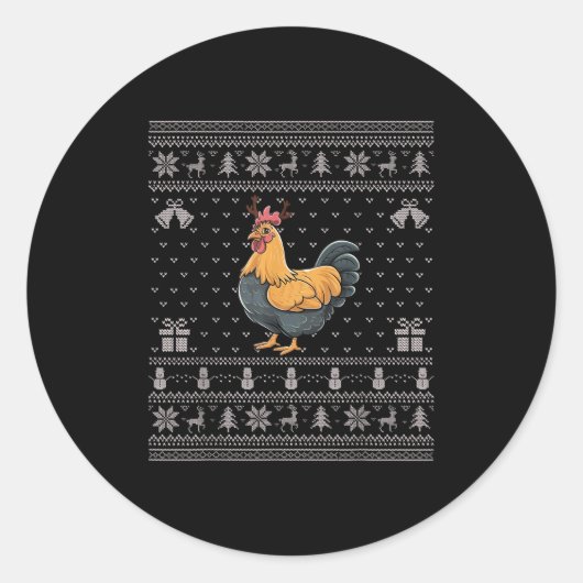 Ugly Xmas Sweater Style Chicken Reindeer Christmas Runder Aufkleber (Vorderseite)